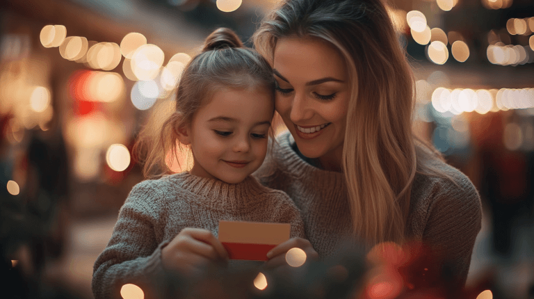 A parent and child looking at a ticket together